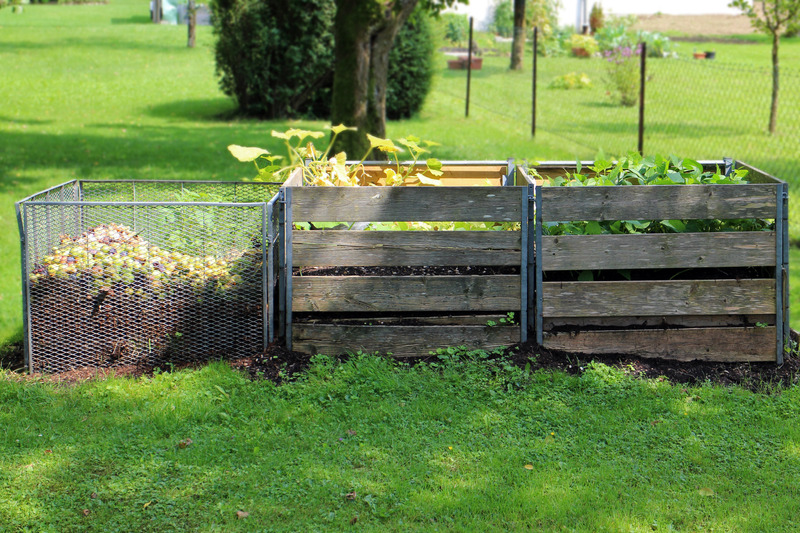 Compost bins in garden
